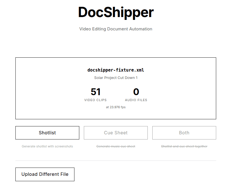 DocShipper XML workflow selection screen